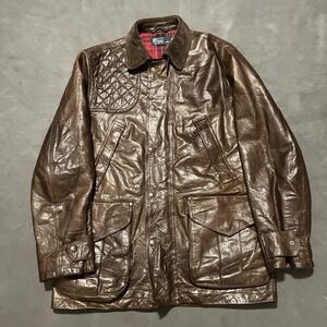 Vintage Polo Ralph‎ Lauren 90s Flannel Lined Hunting Field Leather Jacket Medium